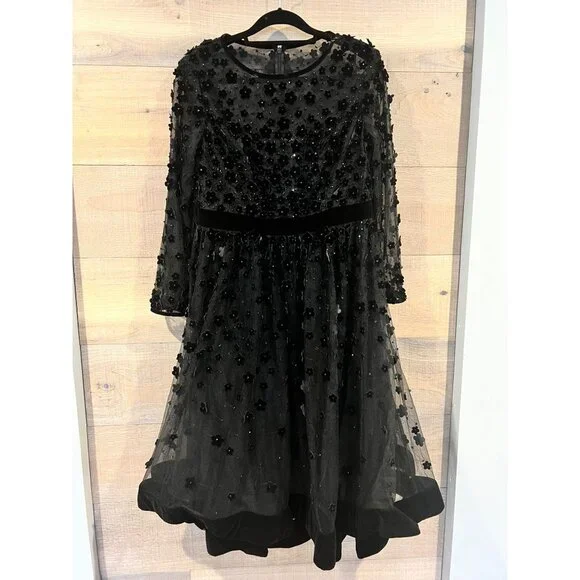 NEW Mac Duggal LS Velvet Embellished BLACK dress size 14